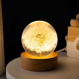 Decorative Objects Figurines Crystal Ball Dandelion Flower Resin Table Lamp Creative Home Decoration Light Wave Night H240521 W5HN