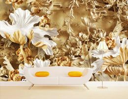 Wallpapers Customised Wallpaper For Walls Wood Carving Lotus Backdrop Mural 3d Room Modern