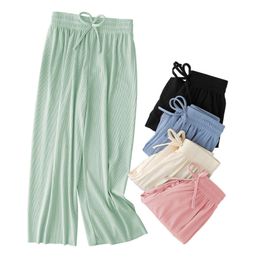 Summer Teenage Girls Ice jedwabne spodnie z szeroką nogą Dzieci Solidny kolor wysokiej talii luźne proste legginsy dla dzieci swobodne spodnie 11 12Y L2405