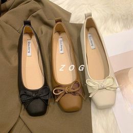 Casual Shoes Female Flats Women Classics Loafers Fashion Square Toe Low Heels Design Bow Knot 2024 Spring Ballerina Sliver Mujer