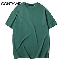 GONTHWID Casual Cotton Solid Tshirts Men Women Hip Hop Crewneck Short Sleeve Blank Streetwear Tops Tees Summer Male T Shirts 3XL 240521