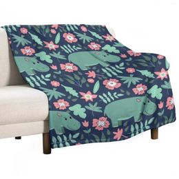 Blankets Green Hippo Floral Pattern Throw Blanket Fluffy Hairys Moving Fashion Sofas