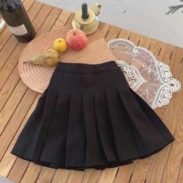 Skirts Girls Casual Skirt Japanese Korean Style Black Versatile Pleated Skirt Spring Summer Girls Fashion Baby Kids Clothing For Girls Y240522
