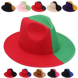 Berets Two Contrast Colors Women Fedora Hats Gentleman Jazz For Men Retro Lady Flat Wide Big Brim Dress Round Top Hat Christmas