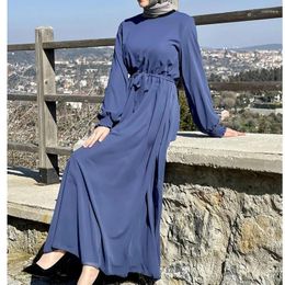 Ethnic Clothing Chiffon Muslim Dress Women Party Evening Elegance Kaftan Lace-up Solid Casual Abaya For Musulmane Vestidos Largos