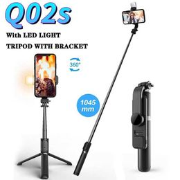 Selfie Monopods Q02 selfie stick wireless Bluetooth tripod folding stand suitable for Redmi Huawei iPhone Samsung smartphone Android iOS stand d240522