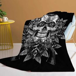 Bedding sets Black And White Rose-eyed Skull Throw Blanket Plush Fluffy Flannel Fleece Soft Throws for Sofa Couch and Bed H240522