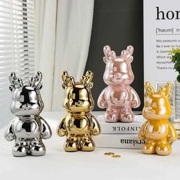 Action Toy Figures New Creative Dragon Mascot Living Room TV Cabinet Home Ceramic Decoration Light Luxury Piggy Bank Animal Statue Sculpture Gifts H240522