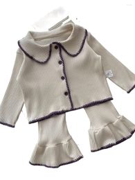 Clothing Sets Baby Clothes Little Girls Set Infant Knitted Suit Cardigan Bell Bottoms Casual Girl's Two-piece Tops Outfits