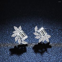 Dangle Earrings PT950 White Gold 2 Carat Diamond VVS1 Women's Four Claw Leaf Wedding 18K D Colour Moissanite Square Diamon