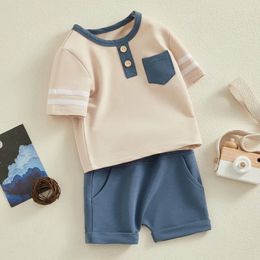 Clothing Sets Infant Baby Boy 2 Piece Set Contrast Trim Round Neck Short Sleeve Tops Elastic Waist Shorts Toddler Outfits