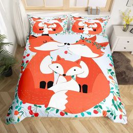 Bedding sets Fox Print Comforter Cover Set for Boys Girls Children 3D Animal Theme Duvet Room Decor Full Size Quilt 3Pcs H240521 MAIH
