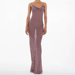 Casual Dresses Fashion Striped Printed Beach Dress Women Sexy Mesh See Through Long Summer Spaghetti Strap Slim Evening Party 2024