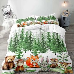 Bedding sets Woodland Animal Duvet Cover Full Size Baby Girls Boys Kids BeddingCartoon Forest Animals Comforter Quilt 2 Sham H240531