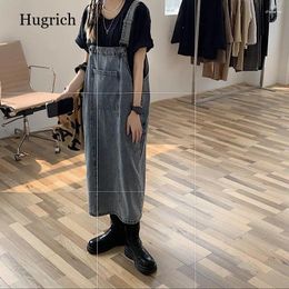 Casual Dresses Women Denim Midi Straps Loose Streetwear Vintage Sleeveless All-Match Bf Simple Washed Students Aesthetic Clothing