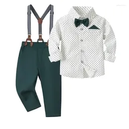 Clothing Sets 1-6Y Kids Boys Formal Clothes Lapel Neck Long Sleeve Dot Bow Button Down Tops Adjustable Suspender Pants Gentlemen Outfits