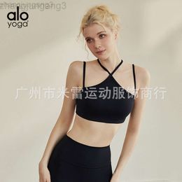 Designer Alooo Yoga Aloe Yoga Suit Womens Thin Belt Cross Shaped Back Sports Bra Quick Drying Shock-absorbing Running Fitness and Sports Bra