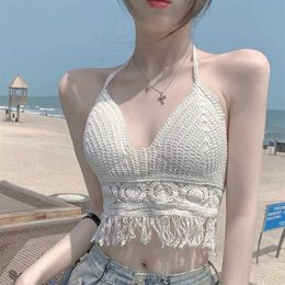 Women's Tanks Camis Sexy Hollow Underwear Womens Summer Beach Short sleeved Top Sweet Knitted Lace d240521