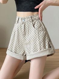 Women's Shorts Summer Chic Wave Point Contrast Colour Simple Womens Basic High Waist Fashion Sweet Casual A-line Female