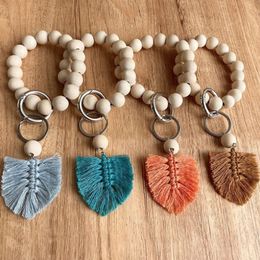 Vintage wood bead bracelet Bohemian Flow Sue interwoven car key chain Wood bracelet keychain