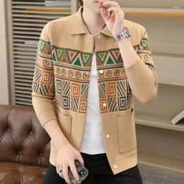 Men's Sweaters High Quality Colour Contrast Printed Slim Knit Cardigan Mens Casual Social Office Sweater Jacket Men Spring Autumn