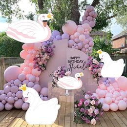 Pink Purple Balloons Garland Arch Kit Pink White Swan KT Board Cutouts for Girls 1st Princess Swan Birthday Baby Shower Decor 240522