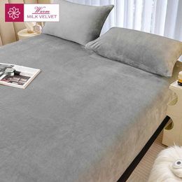 Bedding sets WOSTAR Winter warm plush fitted sheet elastic mattress cover fluffy velvet fleece bed linen couple thermal double king size H240521 HC9R