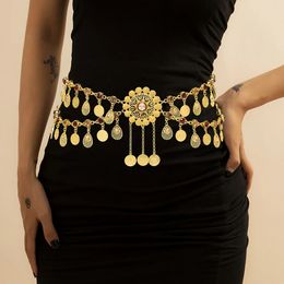 Fashionable Bohemian Coin Tassel Waist Chain Retro Ethnic Style Alloy Dot Diamond For Belly Dance Hip Scarf Waist Belt Ornament 240522