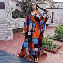 Party Dresses Europe And The United States Sunscreen Splicing Plaid Wide-leg Trousers African Women's Plus-size Long Robe Two-piece Suit