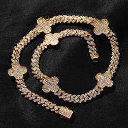 Classic Four-leaf Clover Chain Necklace Bracelets 8mm Cuban Chain 5A Zircon Mens Jewelry Set