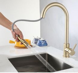 Kitchen Faucets Brushed Nickel Pull Out Kitchen Sink Water Tap Deck Mounted Mixer Stream Sprayer Head Hot Cold Taps