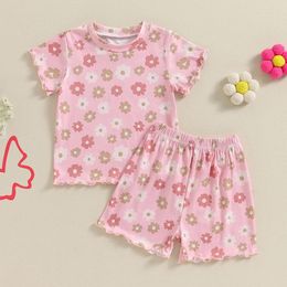 Clothing Sets Suefunskry Little Girls Summer 2PCS Short Sleeve O-Neck Floral Print T-shirt Elastic Waist Shorts