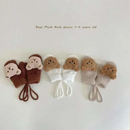 1-4 Year Baby Warm Korean Kawaii Cartoon Doll Bear Mittens for Toddler Boy Girl Cute Autumn Winter Thick Plush Kids Glove L2405