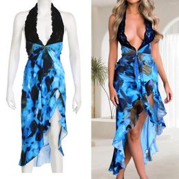 Casual Dresses Patchwork Open Back Night Party Dress Elegant Summer Tunic Sexy Slim Fit Tie Dye Sleeveless Bodycon Skirt