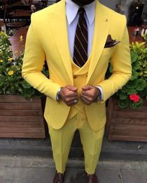 Men's Suits Yellow Slim Fit For Men Casual Wedding Tuxedo Bridegroom Elegant Latest Three Piece Jacket Pants Vest Trajes De Hombre