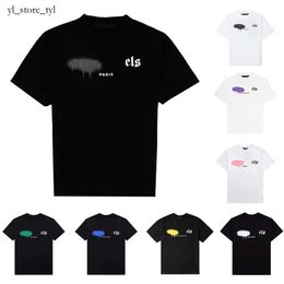 Mens Designer T Shirt Clothes Palms Designer Shirts Women T Shirts Fashion Spray Paint Graffiti Couple Short Sleeves High Street Loose Tide Brand Crew Neck Letter ef3