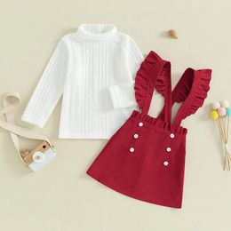 Clothing Sets Casual Fall Infant Girl Turtleneck Sweater Corduroy Suspender Skirt Set Toddler Two Piece Clothes Outerwear Childrem Outfits