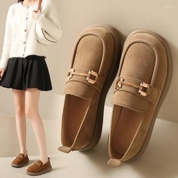 Casual Shoes 2024 Spring Large Size 35-42 Matte Soft Sole Round Toe Middle Heel Retro One Step Kick Lefu