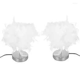 Table Lamps 2X Feather Shade Metal Lamp Bedside Desk Night Light Soft Vintage Bedroom Study Room Eu Plug