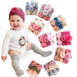 Hair Accessories 3Pcs/Lot Solid Nylon Baby Headbands Lace Flower Bow Hair Bands Newborn Donuts Headwraps Cute Fashion Kids Headwraps Y240522