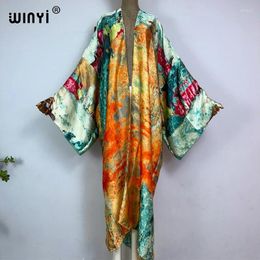 Kimono Abstract Print Boho Kaftans For Woman Cover-up Elegant Cardigan Sexy Holiday Maxi Beach Wear Swimsuit Party Dress