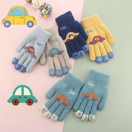 Children For 4-8 Years Boys Winter Knitted Soft Warm Cute Cartoon Car Kids Gloves Full Finger Girls Mittens L2405