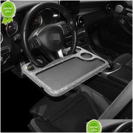 Interior Decorations New Crystal Portable Car Laptop Computer Desk Mount Stand Steering Wheel Goods Drink Tray Bling Accessories For D Dhnmq