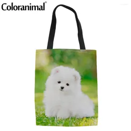 Shopping Bags Coloranimal 2024 Style Canvas Shopper Bag Cute Pomeranian 3D Printed Linen Tote For Women Foldable Shoulder Grocery