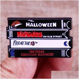 Cartoon Accessories Horror Movie Collection Video Tape Enamel Pin Halloween Film Vhs Tapes Badge Brooch Backpack Decoration Jewellery Bj Otcdu