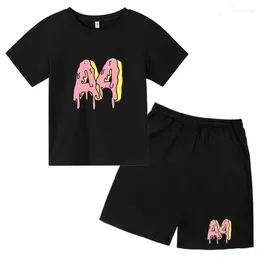 Clothing Sets Children's T-shirt A4 Print Boys/girls Top Shorts 2P Beautiful Girls 3-13Y Birthday Gift Casual Sports Game Jogging Set