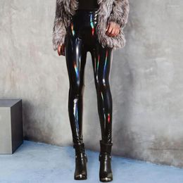 Women's Pants Women Pencil Stylish Faux Leather High Waist For Nightclubs Shinny Slim Trousers With Mirror Surface