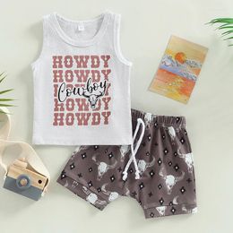 Clothing Sets Infant Boys Summer Clothes Outfits Casual Letter Cow Print Crew Neck Sleeveless Tank Tops Elastic Waist Shorts 2Pcs Suit