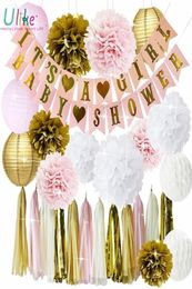 Its A Girl Baby Shower Banner Paper Pom And Honeycomb Balls Rain Curtain For Wedding Birthday Party Decoration Adult Q1906065498430