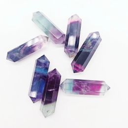 Natural Rainbow Fluorite Crystal Stone Tower Colorful Striped Quartz Double Point Reiki Energy Healing Home Decor Gift